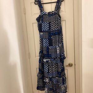 Lane Bryant Blue and White Polka Dot Patchwork Maxi Dress